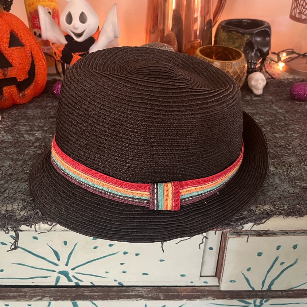 The Hatter Company Black Straw Fedora Hat Men's Unisex Rainbow GUC Hipster Pride